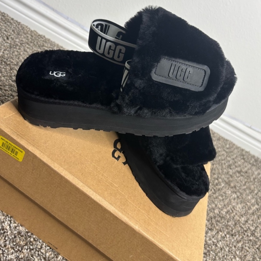 UGG Black Plush Slides